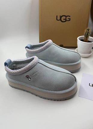 Женские голубые замшевые слипоны с мехом