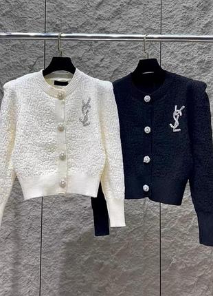 Жіночий кардиган saint laurent на ґудзиках, білий та чорний