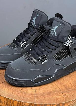 Мужские кроссовки nike air jordan 4 black cat черные