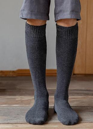 Гольфи чоловічі махрові темно-сірі one size 40-43р. 3642 шкарпетки утеплені на холодну пору року під коліна високі на осінь-зиму еластичні графітові