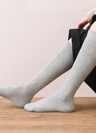 Гольфи теплі з махрою світло-сірі one size 40-43р. 3643 шкарпетки утеплені на холодну пору року під коліна високі носки на осінь-зиму еластичні