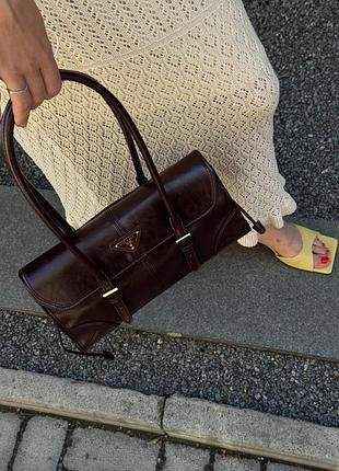 Сумка prada medium leather shoulder chocolate/gold