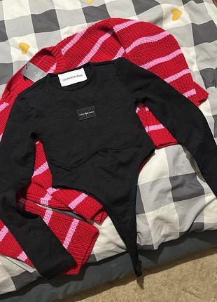 Боді жіноче calvin klein чорне з довгим рукавом
