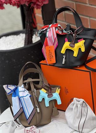 Сумка для жінок hermès picotin lock, чорна та коричнева, натуральна шкіра.