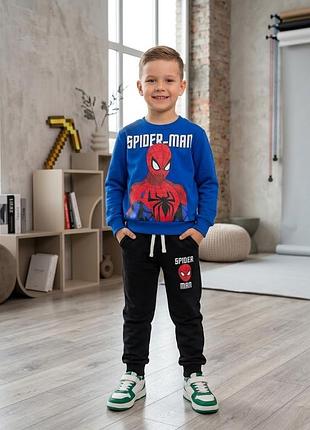 Дитячий теплий спортивний костюм "spider-man" (тринитка з начісом), синій з чорним, 98-104