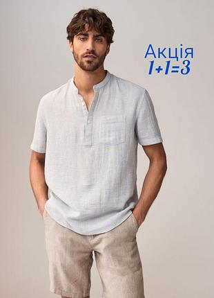 Лен + хлопок рубашка next grey overhead cotton linen blend short shleeve shirt большого размера