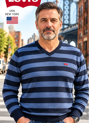 Чоловічий джемпер levi’s оригінальний, у синю смужку, великий розмір xxl 54