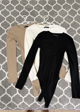 Боді жіночі zara з довгим рукавом, чорний, білий, бежевий