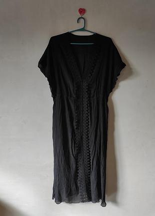 Чорна легка пляжна сукня-туніка з мереживом 2xl (48-50)
