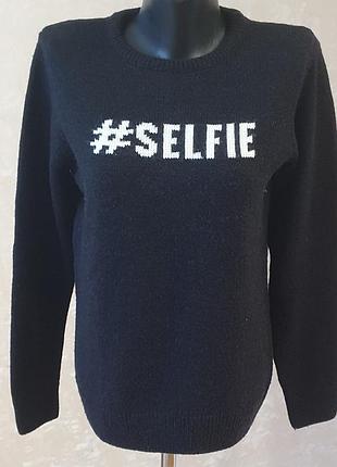 Теплый черный свитер blukids с надписью #selfie на 13-14 лет / вязаный джемпер кофта девочке рост 164