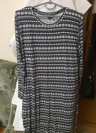 Платье женское натуральное домашнее с длинным рукавом черно-белое l/xl