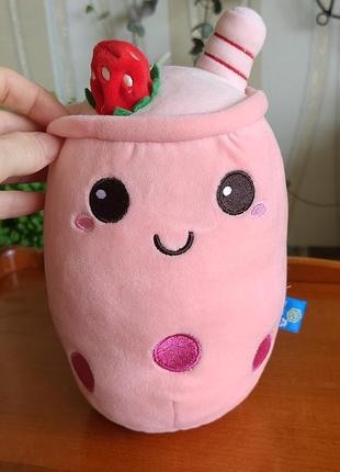 Мягкая игрушка-подушка баббл те / bubble tea с клубникой (meigehai)