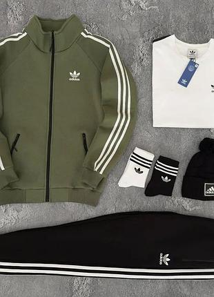 Спортивний костюм adidas зимовий чоловічий +шапка +футболка +шкарпетки = комплект зимовий