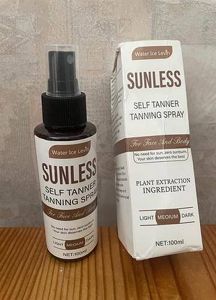 Автозасмага для обличчя та тіла water ice levin sunless self tanner tanning spray 100 ml.