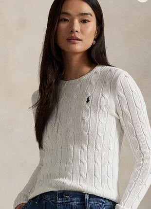 Білий бавовняний светр polo ralph lauren в'язка коси (оригінал, ідеальний стан)