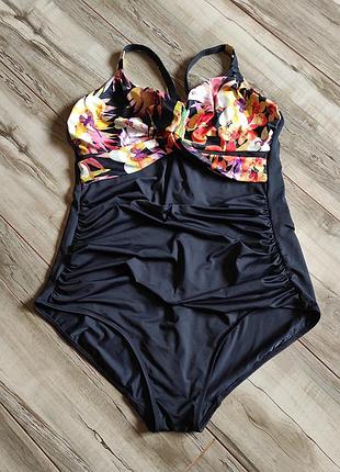 Жіночий суцільний купальник fantasie (розмір uk 40d / eu 90d / xl-2xl) з драпуванням та яскравим принтом