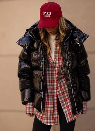 Пуховик жіночий moncler лаковий чорний, синій, бордовий, червоний, рожевий, молочний