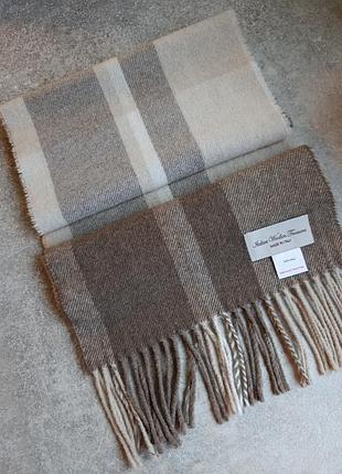 Вовняний шарф в клітинку від якісного італійського бренду italian woollen treasures для чоловіків для жінок унісекс в бежево-білих тонах