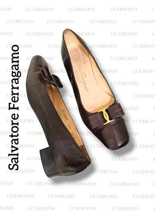 Туфли винтаж из кожи крокодила шоколадного цвета salvatore ferragamo