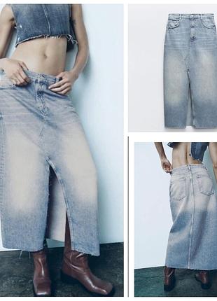 Длинная джинсовая юбка zara 5