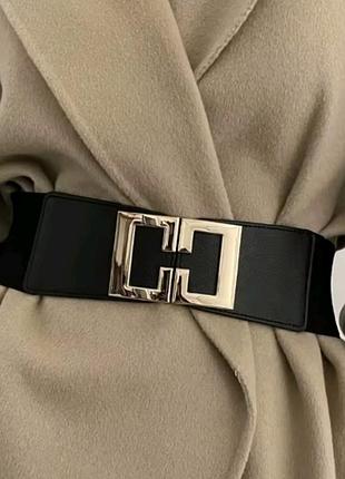 Пояс резинка широкий с акцентной пряжкой черный стильный модный новый ремень эластичный пасок для женщин