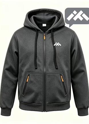 Худи мужское на молнии xl, ua 54, утепленное флисом, графитовое