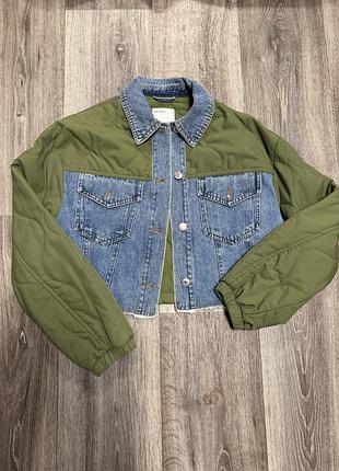 Жіночий піджак bershka джинсовий з стьобаними рукавами хакі