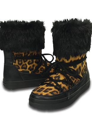 Чоботи жіночі crocs women's lodgepoint lace boot leopard/black
