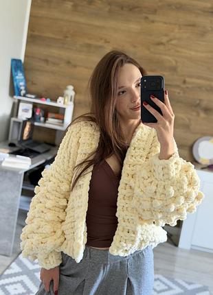 Плюшевий зефірний кардиган ручної роботи alize puffy (оверсайз)