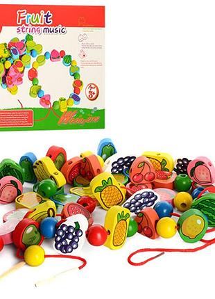 Деревянная игрушка atoys шнуровка фрукты, овощи, ягоды, (md1009)