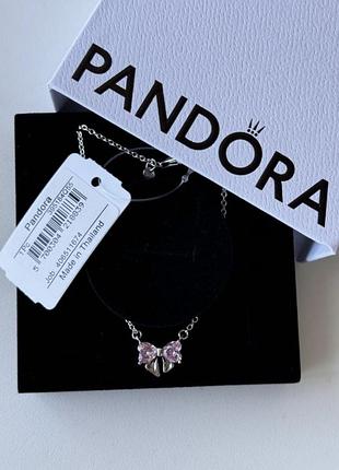 Підвіска жіноча pandora срібна з рожевим бантиком