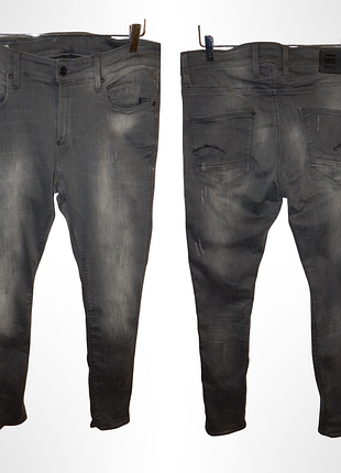 Джинсы g-star raw revend super slim jeans in light gray aged destroy stretch denim. size w34 l34/48