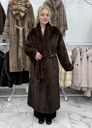 Норкова шуба жіноча 120 см норочка натуральна довга шуба demi buff mink