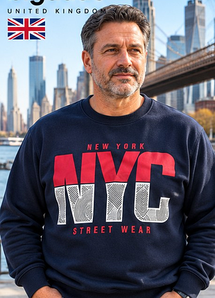 Чоловічий світшот bigdude nyc streetwear 3xl, великий розмір 60, темно-синій, бавовна 60%, британія