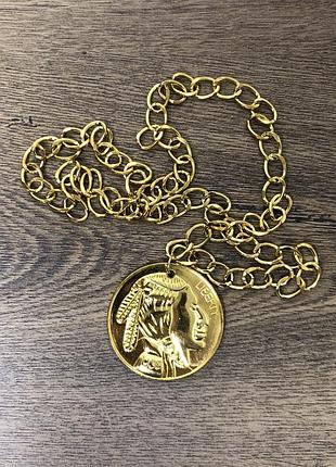 Ефектне масивне намисто, кулон,  підвіска в золотистому кольорі монета buffalo nickel