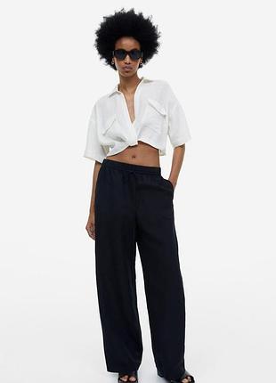 Льняные широкие брюки h&m, лен, вискоза, свободный крой