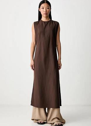 Urbanshop com ua vicoloлятное платье с добавлением льна коричневая однотонная tab2266 размеры запитуйте