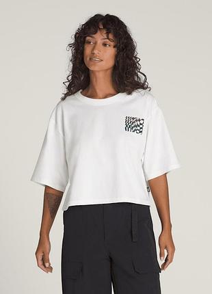 Жіноча укорочена футболка оверсайз vans mte wildthorn reflective boxy кольору cream / egret) з невеликим  клітинним графічним принтом  l usa 🇺🇸