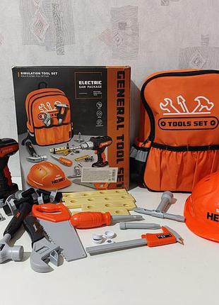 Б/у дитячий великий набір інструментів у рюкзаку 778-40 з каскою та дрилем (з нюансом)