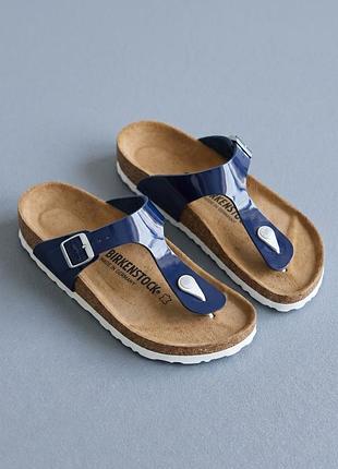 Немецкие birkenstock биркенсток биркеншток gizeh шлепанцы вьетнамки синие лаковые шлёпки шлепки