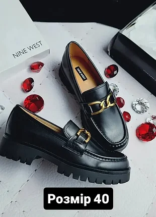 Nine west оригінал чорні лофери на платформі з золотистою пряжкою