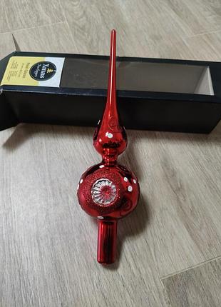 Верхушка на елку стеклянная xmas tree topper, чернецкая верхушка (верховка-шпиль) 27 см, красная