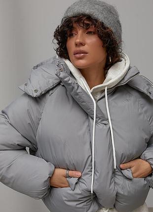 Жіноча тепла куртка з накладними кишенями колір сірий розмір one size fl_003639