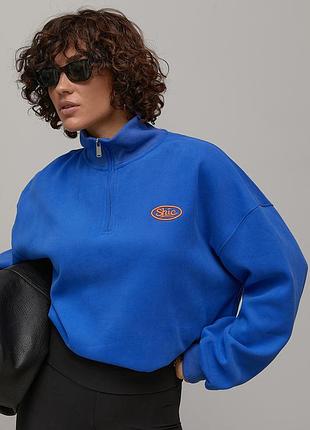 Утеплений жіночий світшот oversize з вишивкою колір синій розмір one size fl_003640