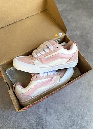 Vans knu skool pink white оригінал нові жіночі кросівки ванс венс кну скул рожеві розові дуті дутиши ск8 скейт sk8 фірмові брендові осінні на осінь