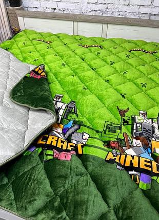 Тепла дитяча ковдра-покривало полуторна 155x200 з хутром minecraft майнкрафт