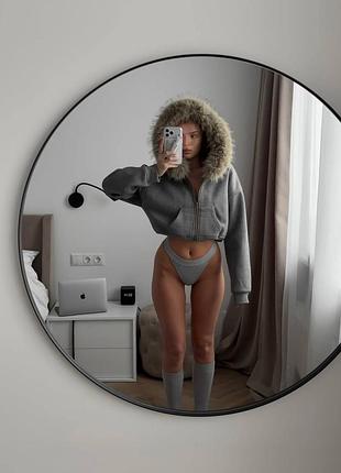 Худи оверсайз короткое укороченное кроп мех эко искусственного кармана манжеты флис на флисе утепленное на молнии