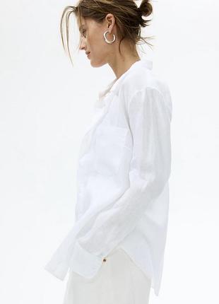 Подовжена лляна сорочка вільного крою льон h&m льняная рубашка 100% лён