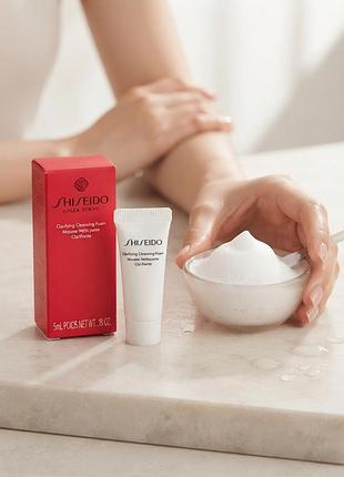 Shiseido clarifying cleansing foam очищающая пена с микропудрой и белой глиной, пробный образец, 5 мл;