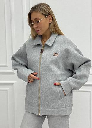 Кофта зіп miu miu сіра щільна